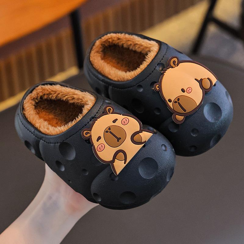 Autumn and Winter Children's Cotton Slippers for Both Boys and Girls, Warm and Plush Waterproof, Medium and Large Children's Bags with Cotton Heels