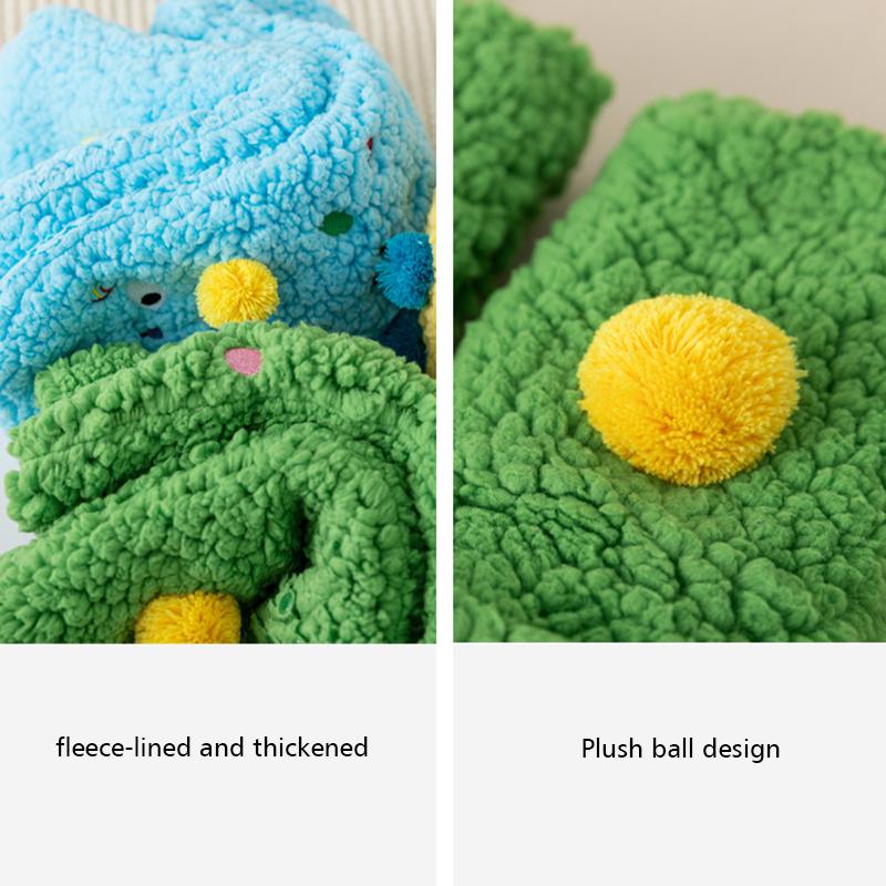 1 Pair Thigh-Long Sock Non-Slip Sherpa Material One Size Lounge Wear Funny Embroidery Design Thick Floor Socks Warmth Multi-Color