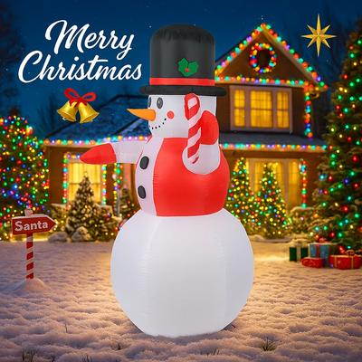 5.91FT Christmas Inflatable Toys Xmas Yard Lawn Party Decoration Hat Snowman Candy Cane Home Supplies Ornament Gift with LED Lit