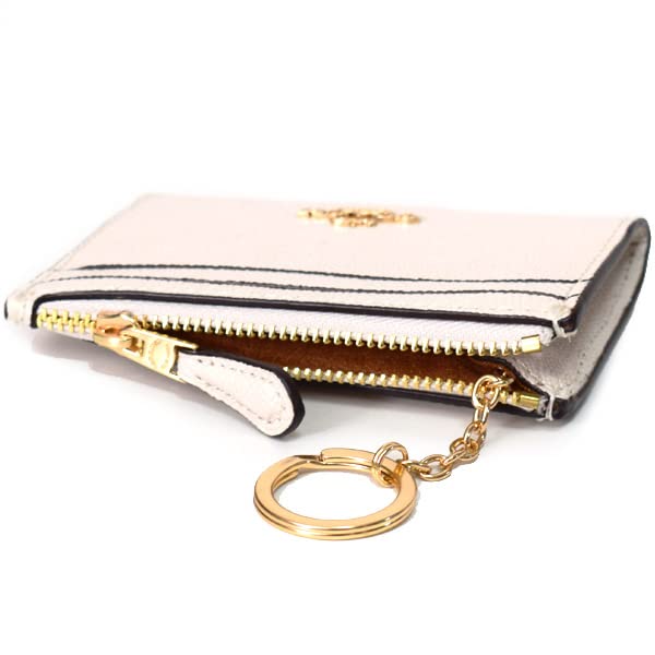 Coin Purse Cross Grain Leather Logo with Key Ring Mini Skinny ID Case Coin Case Chark 88250 [Coach]