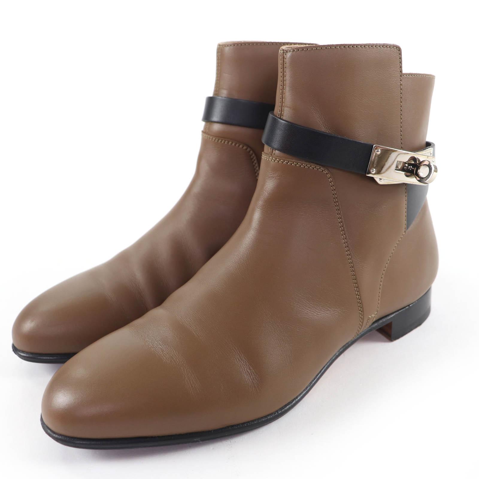 

Great HERMES short boots Neo Kelly Buckle Leather Brown leather Women 37.5 Used