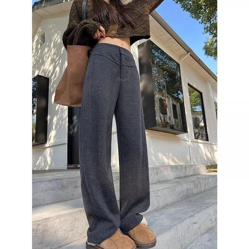 

Gray Women s Wool Pants - Autumn/Spring Style, Thick Straight/Narrow/Wide Leg, Casual Draping Scythe Pants