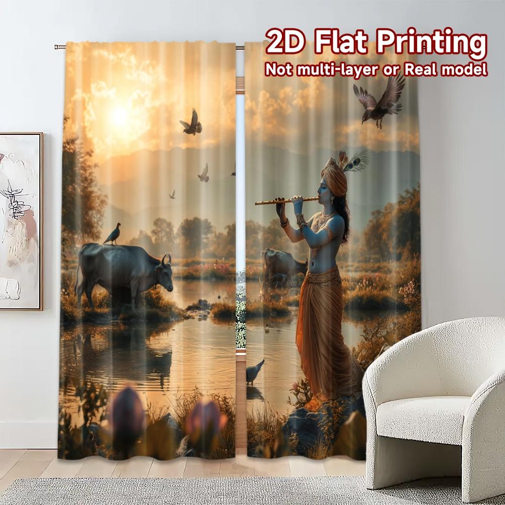 Set Of 2 Flat Printing Curtains Without Rod River Harmony Popular Creative Polyester All Seasons Curtain Made