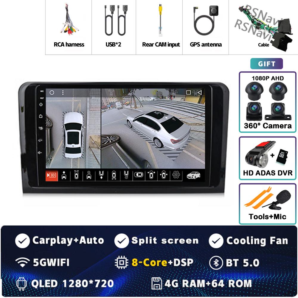 9" Android 14 Carplay Car Radio For Mercedes Benz M-Class W164 GL-Class X164 ML GL Multimedia Video Player GPS Stereo 2Din Auto