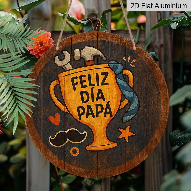 2D Flat - 1pc Round French Aluminum Sign, Vintage Decorative Plaque About "Happy Father'S Day", "Father'S Day Gift" Decorative Sign, Suitable for Dad