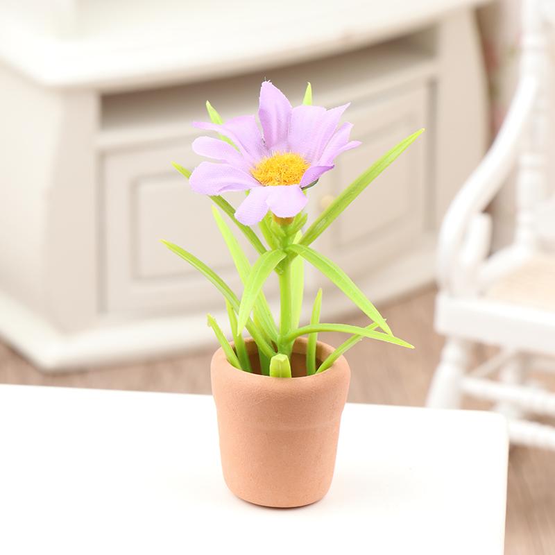 Different Styles 1:12 Dollhouse Miniature Flowers Mini Potted Plant Flower Pot DollHouse Decor Bonsai Model Garden Home Ornament