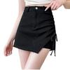 Summer Black High Waist Ruched Mini Skirt for Women - Slimming, Irregular A-Line Design, Polyester