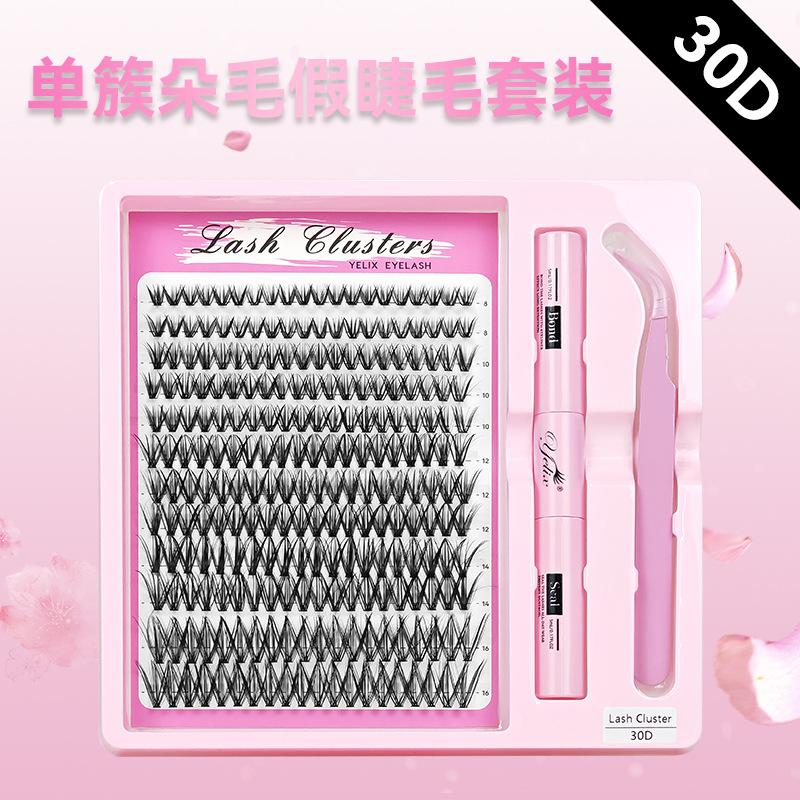 European & American Style 30D/40D Segmented Cluster Lashes 10 Rows Set - Voluminous & Curly DIY Eyelash Extension Kit with Tweezers & Glue