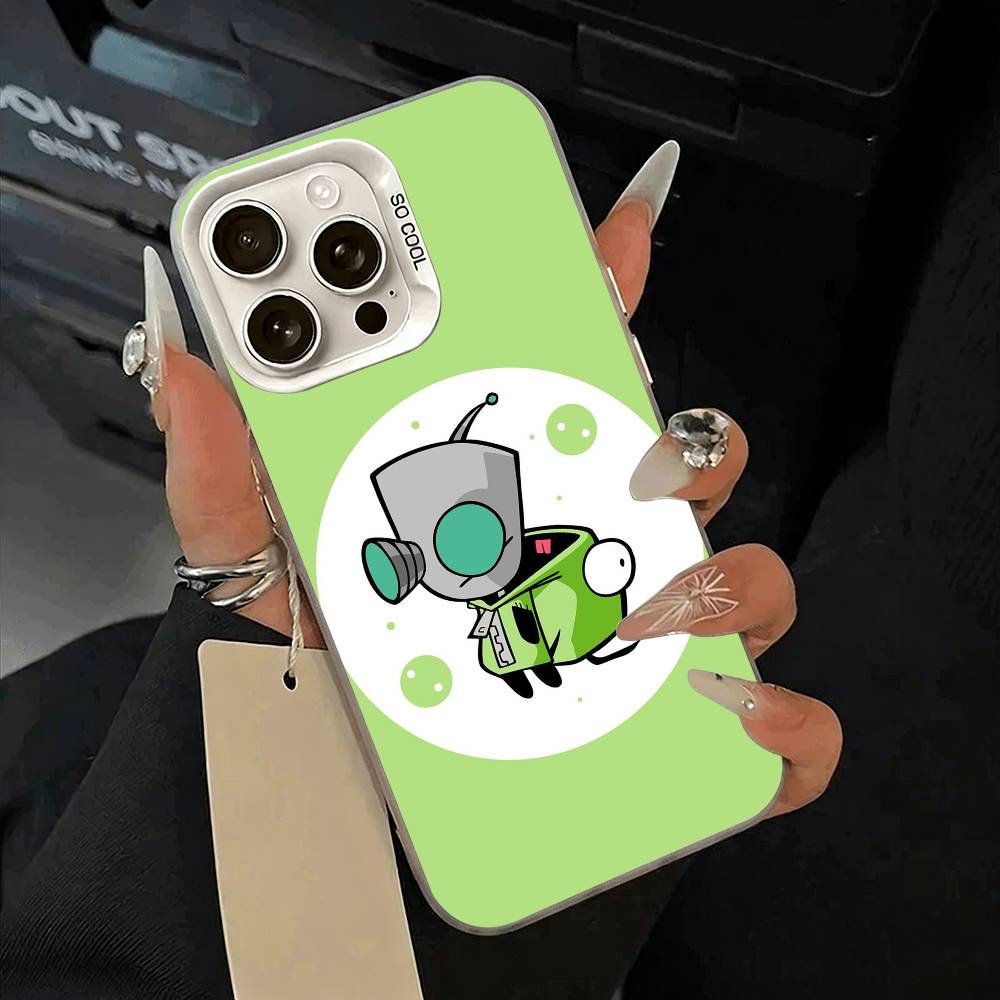 Cartoon Invader Zim Gir Phone Case For iPhone 17,16,15,14,13,12,11 Plus,Pro Max,XS,white Silver Phone Case
