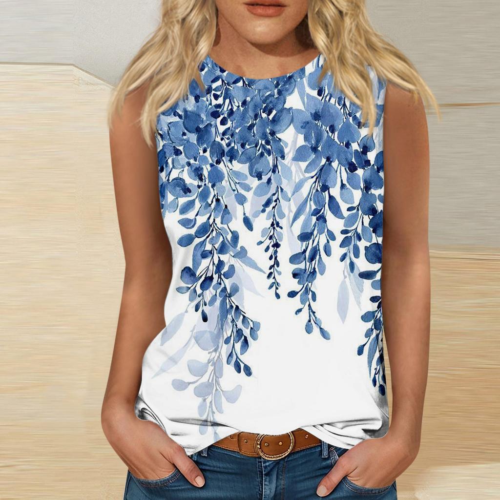 Topuri casual de damă cu tunică de purtat cu jambiere Cămăși cu imprimeu de vară fără mâneci Tancuri Bluze