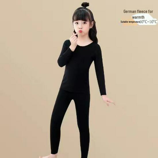 Girls' Fleece-Lined Thermal Underwear Set for Fall and Winter