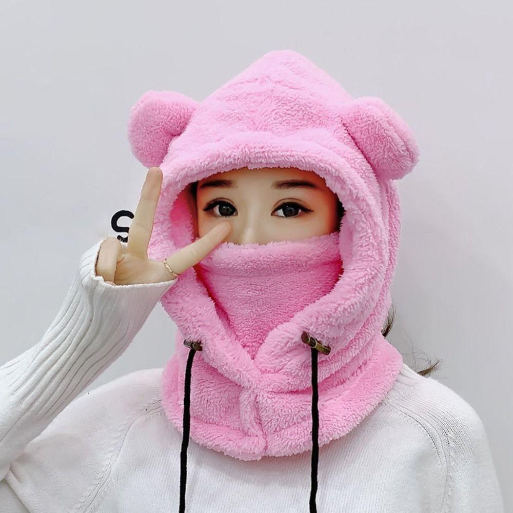 Windproof Winter Hats Balaclavas Mask Earflap Earmuff Cold Weather Bear Ear Hat  Women Girls