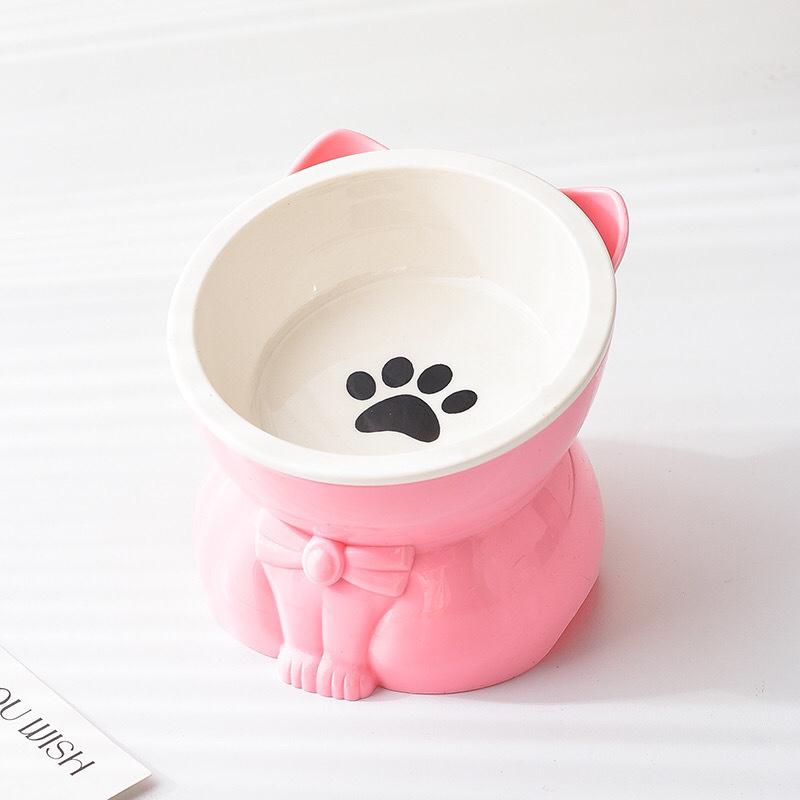 Cat Bowl Ceramic Black Elevated Feeding Bowl For Cats Protect Neck Tall Pet Bowl For Home Table And Cute Gift For Cat Lovers