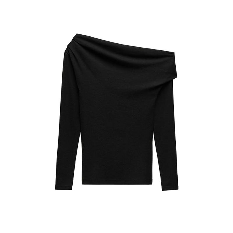 Spring New Women's Clothing Easiest for Match Midi Dress 0264323 Soft Asymmetric off-Shoulder Tops 0264322