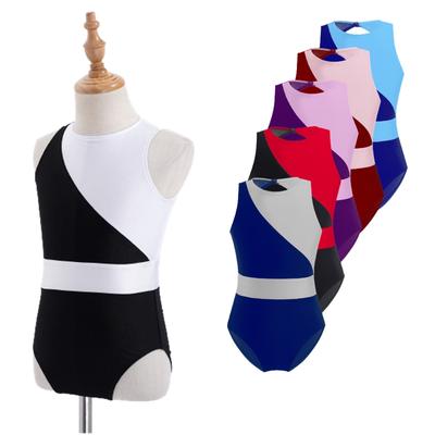 Dansgymnastikdräkt Barn Flickor Rundhalsad Ärmlös Dans Leotard Jumpsuit med ihålig rygg