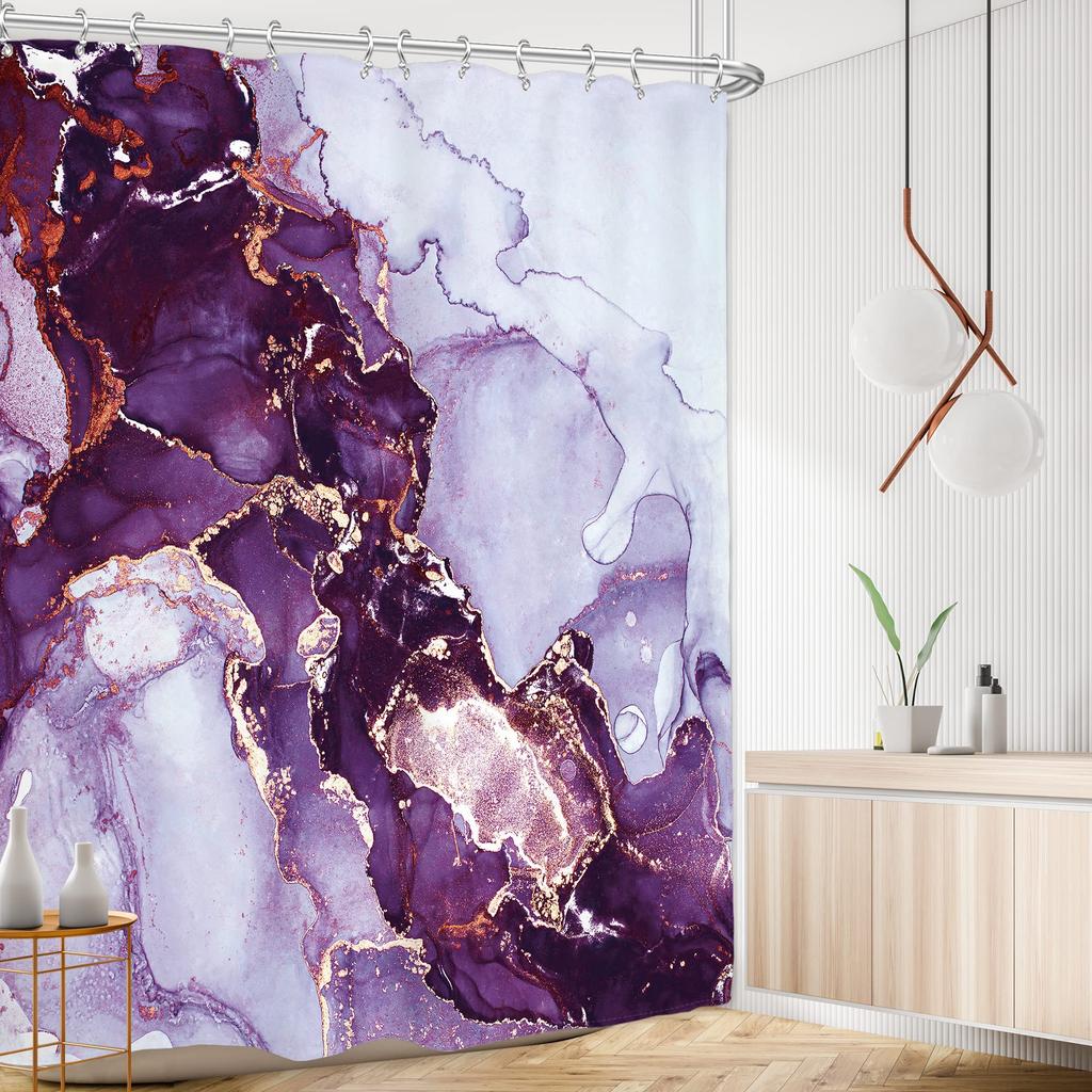 Purple Crystal Marble Abstract Shower Curtain For Bathroom Turquoise Teal Mineral Rock Texture Modern Shower Curtain With Hooks