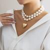 2 Stück Elegante Goth Imitation Perlen Kette Halskette für Damen Vintage Liebesherz Anhänger Choker Y2K Schmuck Hochzeits Accessoires