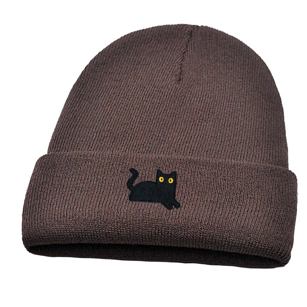 Cute Knit Beanies Embroidery Knit Cap Casual Embroidered Cat Knitted Hat Winter