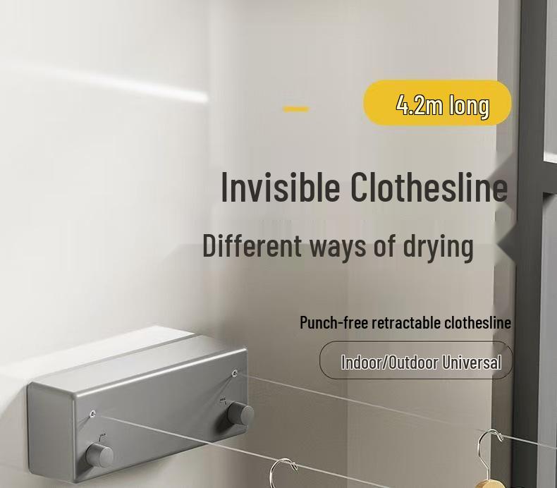 Invisible Retractable Clothesline: Wall-Mounted Stainless Steel Rope Rack for Indoor Drying