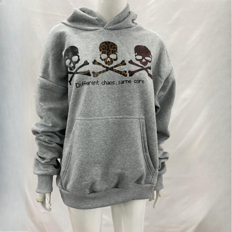 European and American street skull print gray retro casual hoodie XL 2190₽