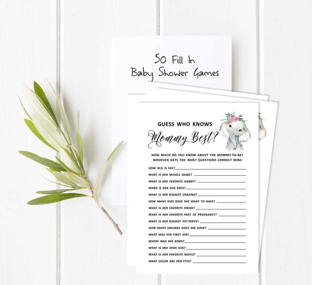 Inkdotpot Baby Shower Game Set Of 50 BabyA  AlphabetA  ABCA  Game Baby Elephant Girl Jungle Animals Party