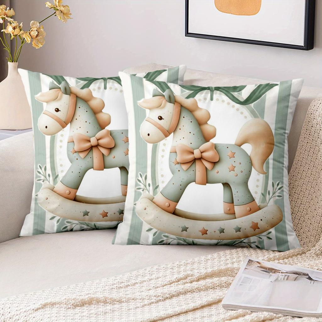 1 Pieces Cute Rocking Horse Pattern Decorative Throw Pillow Polyester pillowcase, sofa decorative cushion cov Headboard Pillow