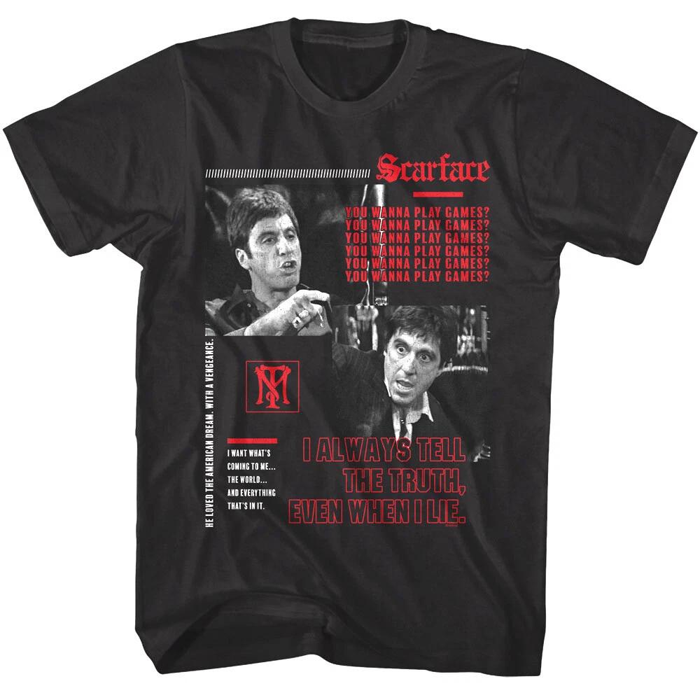 Scarface You Wanna Play Games Men s T Shirt Tony Montana Movie Quote Collage XL
