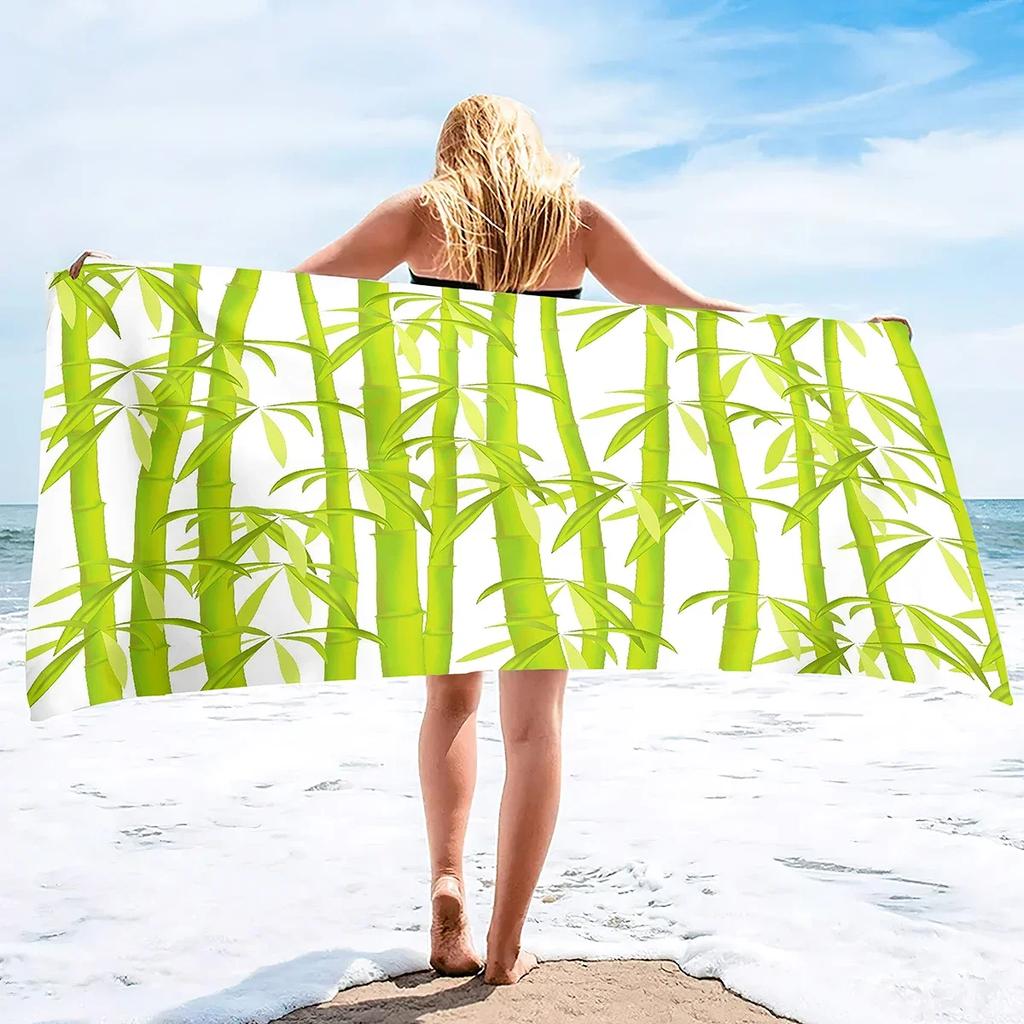 Bamboo Print Oversized Sand Free Beach Towel Women Summer Quick Dry Beach Towel Mens Microfiber Lightweight Travel Beach Towel