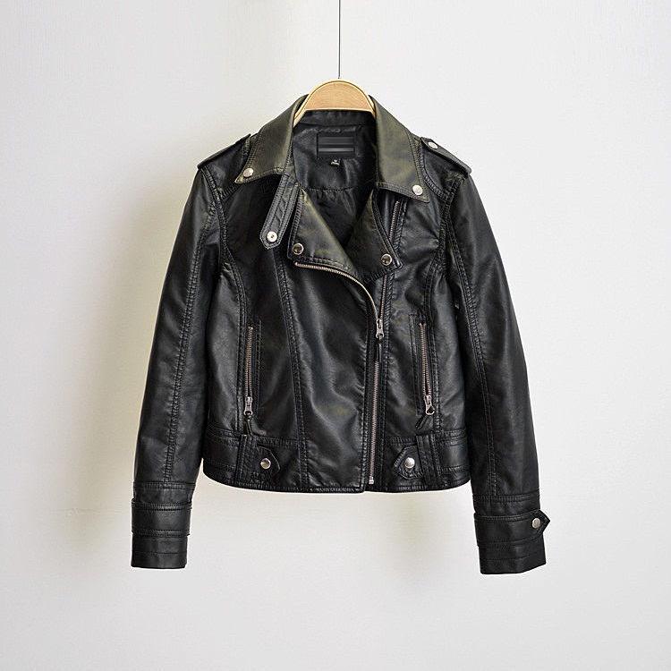 

Women s 2025 Slim Fit Leather Motorcycle Jacket - Korean Style, Spring/Autumn, Plus Size L (100-112 jin)