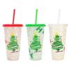 24oz Capacity Color Changing Cup With Straws With Lids Iced Coffee Cup Reusable Plastic Material Cold Drink Cup Christmas Party