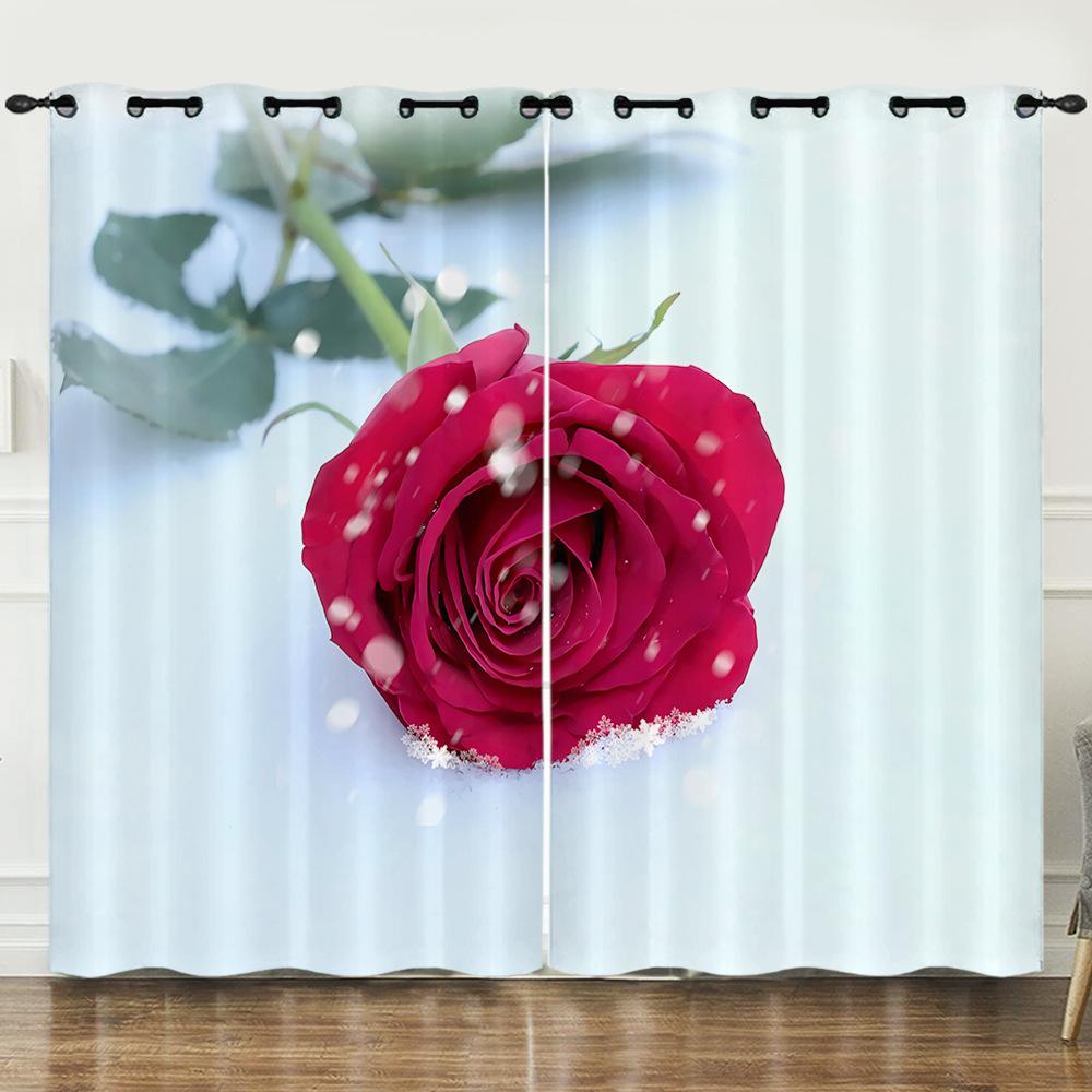 Curtains Flowers Roses Plants Flowers 3D Digital Printing Blackout Curtain Punching