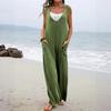 Tute da donna casual larghe lunghe con pettorina senza maniche a gamba larga oversize in cotone con tasche