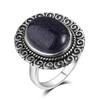 Charms 10x14MM Blue Sandstone Rings Women's  CopperJewelry Ring Vintage Anniversary Party Gifts For Women