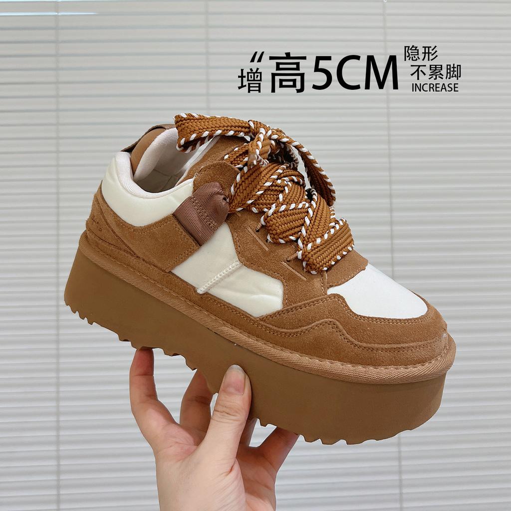 Thick baseplate shoes women's leather autumn and winter new retro heightening muffin casual sports shoes