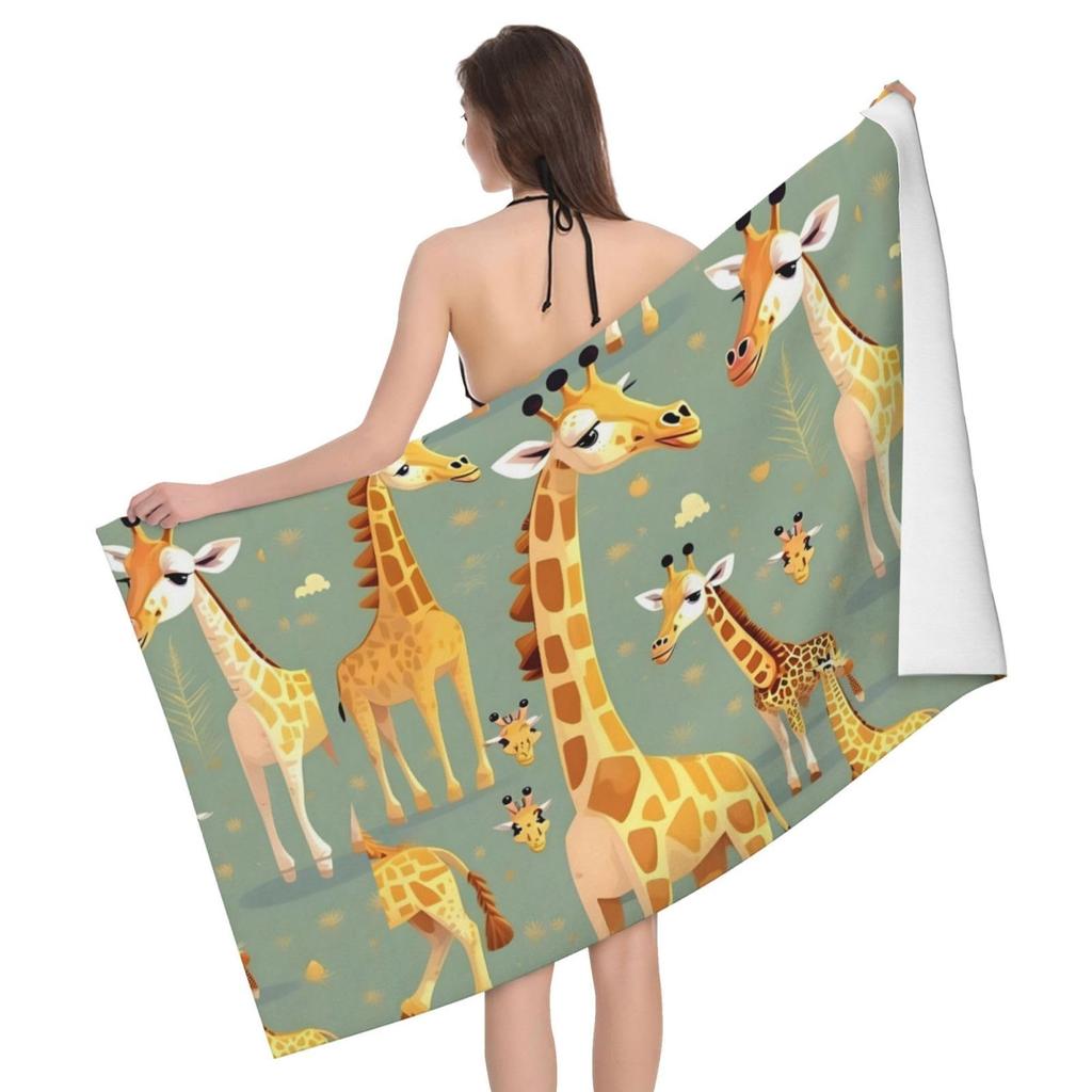 Microfiber Beach Towel Funny Giraffe with Palm Tree Sunglassea Drink Watermelon Juice Towels, Quick Dry Cool Bath Towel for Swim