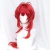 Diluc peruka Cosplay rude włosy długie kręcone stylizowane żaroodporne dla dorosłych mężczyzn kobiety Halloween do odgrywania ról + czapka z peruką