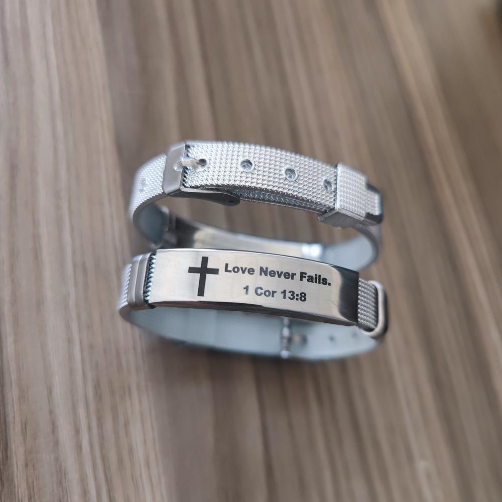 Miłość nigdy nie zawodzi inspirujące pisma święte opaska na nadgarstek chrześcijański krzyż inspirująca bransoletka jestem z tobą modne bransoletki Bangle