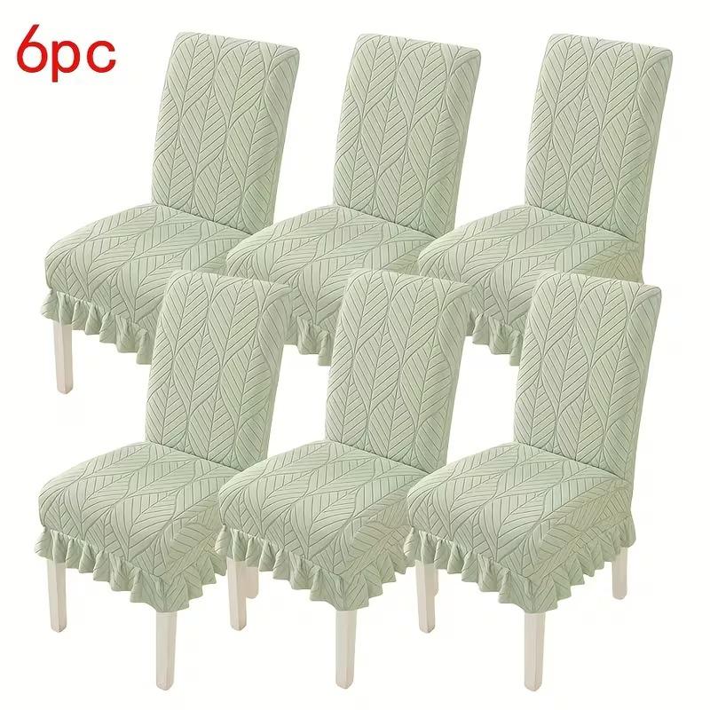 4/6pcs Stretch Spandex Chair Slipcovers with Leaf Print and Ruffled Hem Machine Washable Pet-Friendly for Hotel Home Party Decor