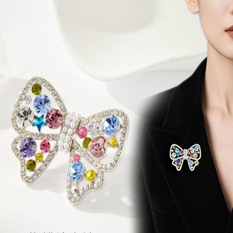 [HS][LA]1Pc Fashion Sparkling Colorful Rhinestones Bow Brooches For Women Clothing Coat Jewelry Accessories