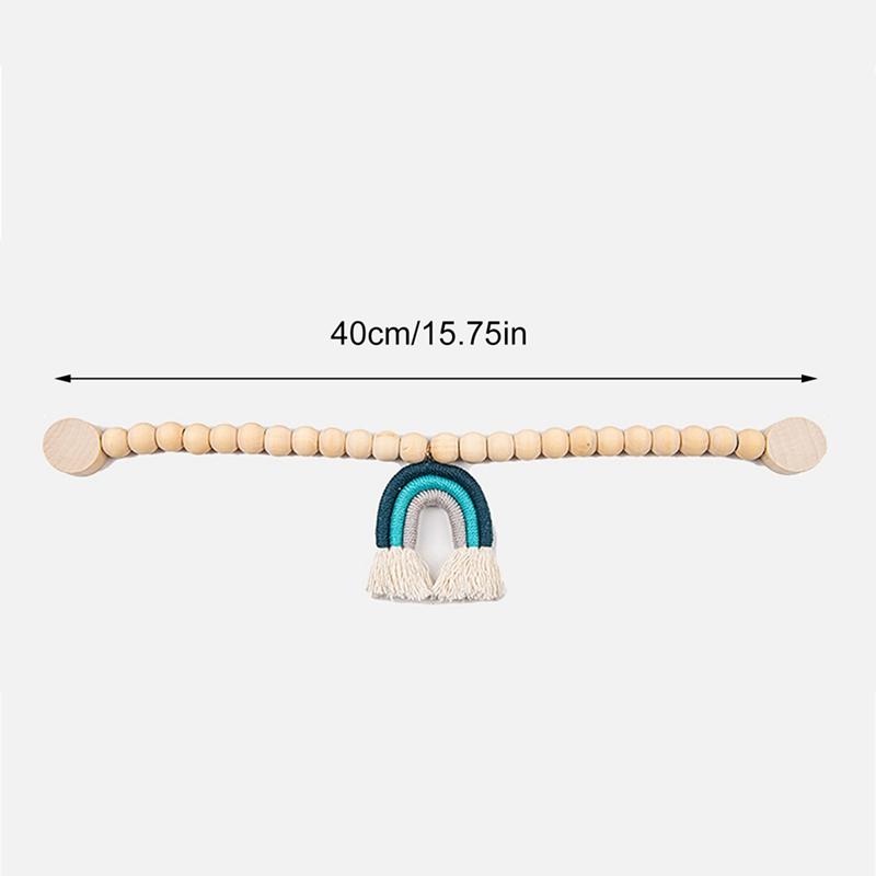 Tricolor Rainbow Wood Beads Tassel Curtain Magnetic Buckle Strap A Pair