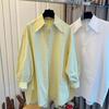 Women's Shirt Cotton Long Sleeve Loose Fit Blouse Solid Color Pointed Lapel Collar