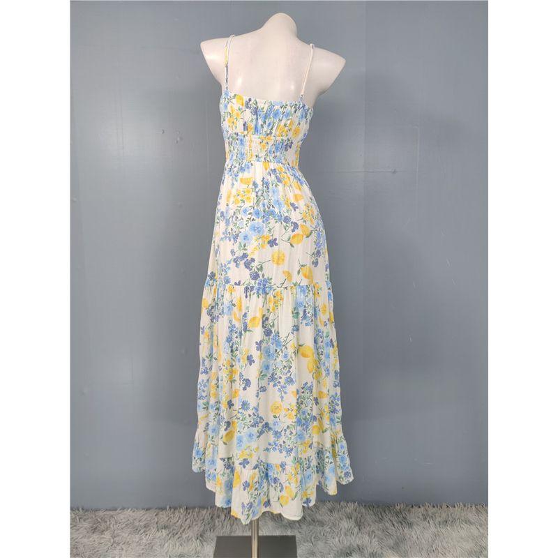 Foreign Trade Order French style Sling Exquisite Print Comfortable Vacation Lady Strap Big Hemline Island Personality Sweet Dress