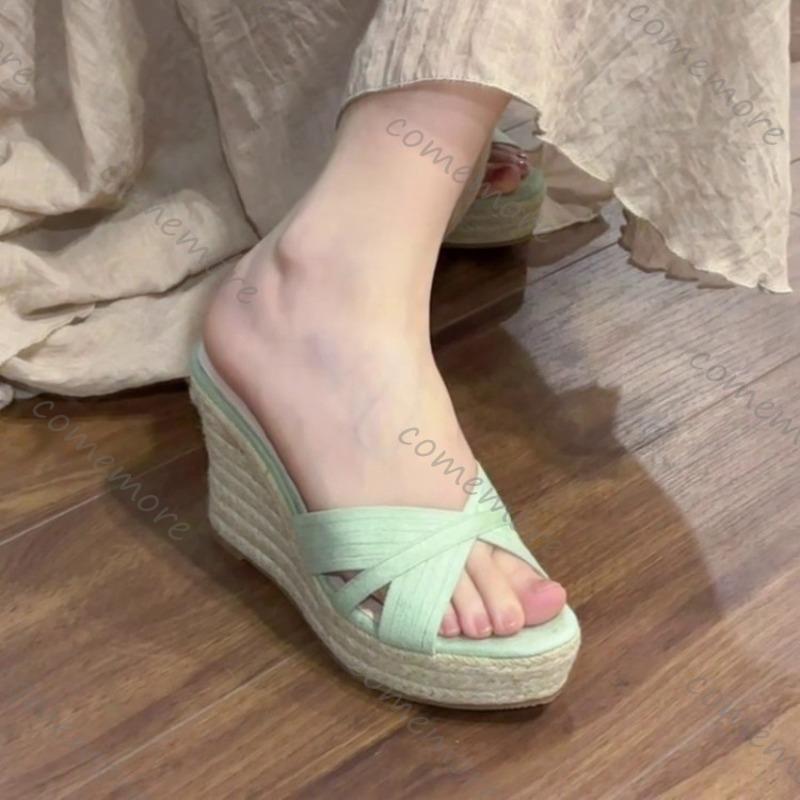 Fashion Comemore Summer Women's Fashion Open Toe Slippers Fashion Wedges High Heel Slides Casual Dress Street Style Women Slipper Shoes