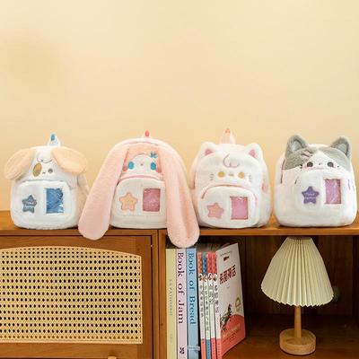 Cartoon Rabbit & Kitten Plush Backpack for Kids