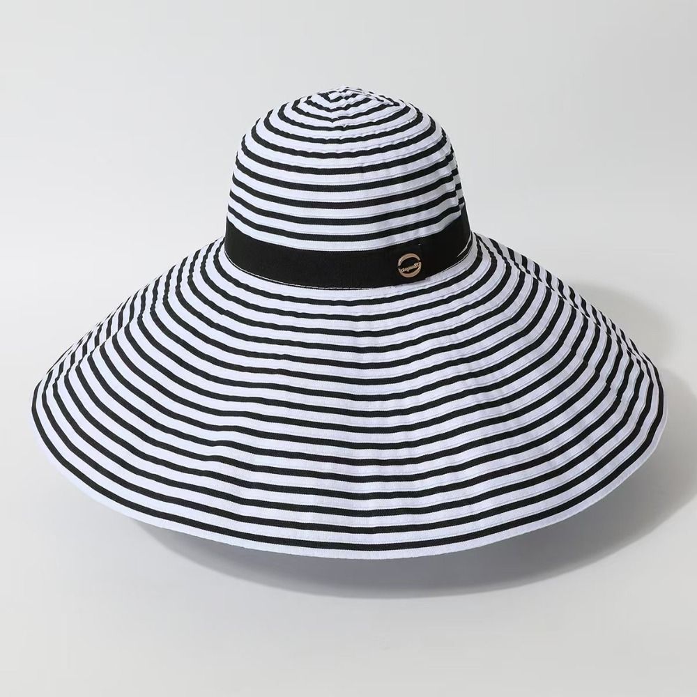 with Windproof Strap Women Striped Fisherman Hat Solid Color Sunshade Hat Summer Sun Hat Travel