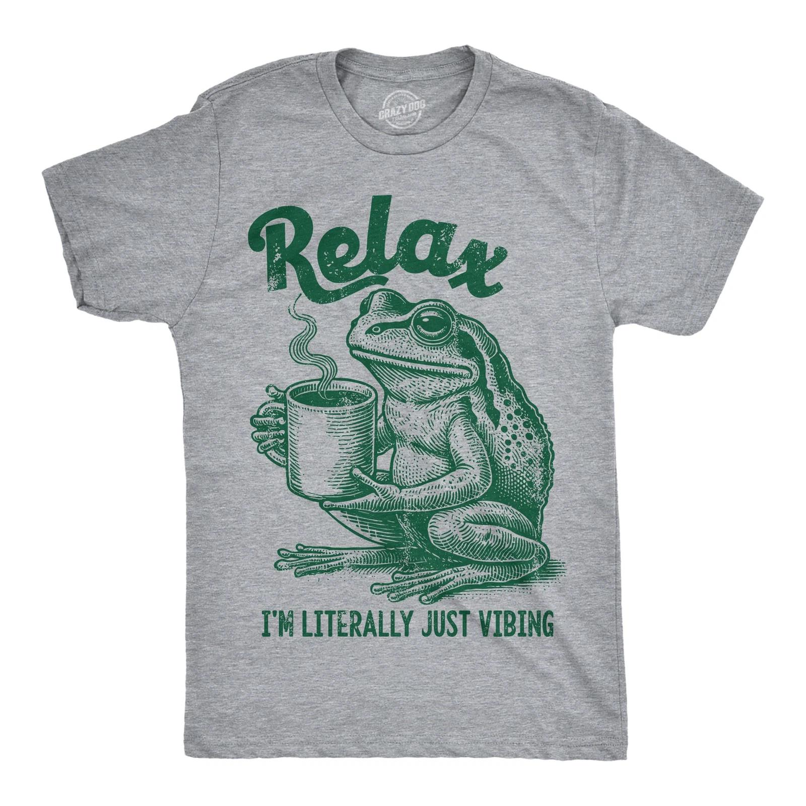 Mens Funny T Shirts Relax Im Literally Just Vibing Sarcastic Frog Graphic XL
