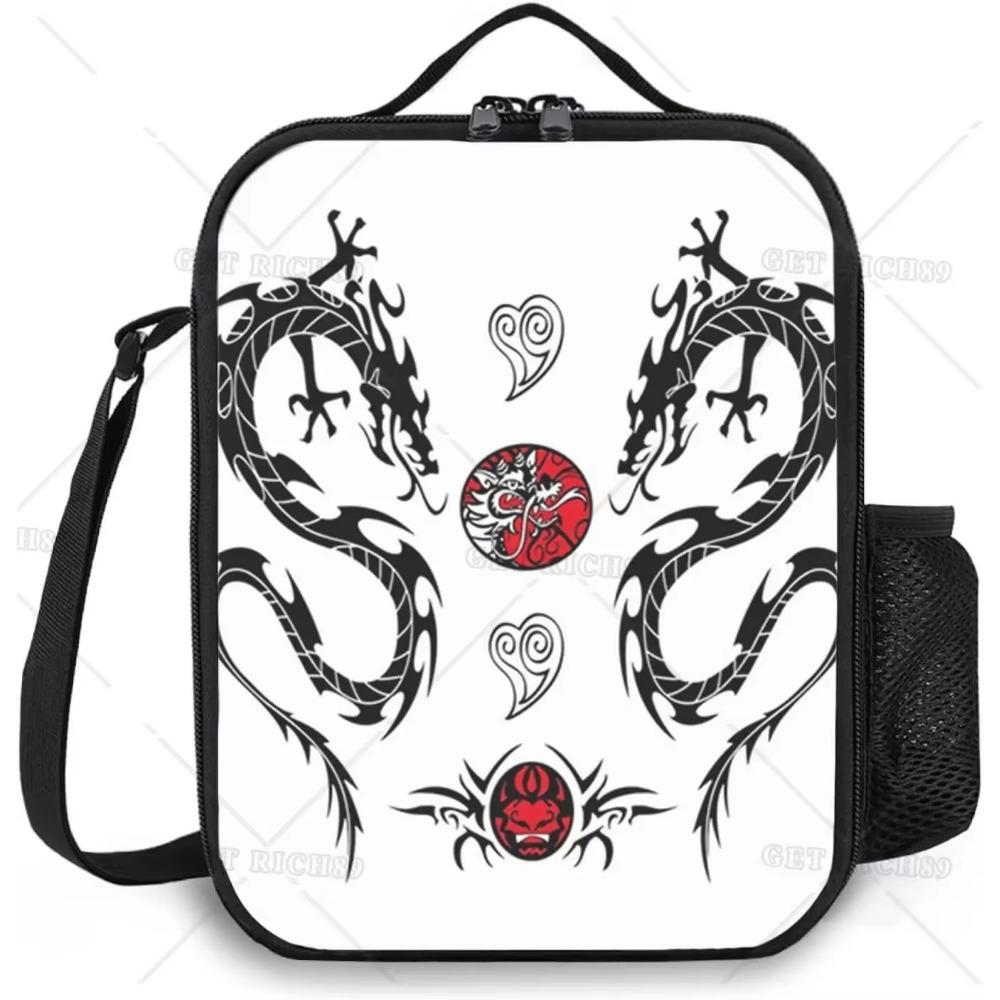 Cutie de prânz Black Dragon pe fundal albastru pentru bărbați femei adulți, geantă de prânz reutilizabilă portabilă pentru birou, muncă, picnic, camping