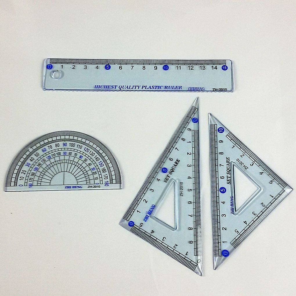 4 Pieces Rulers Clear Scale Measuring Triangular Straight Students School Office Angle Measurement Stationery Portable