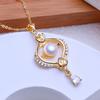 LSOOYH Collane di Gioielli con Perle d'Acqua Dolce Naturali per Donna Elegante Pendente a Fiore Color Oro Regalo di Compleanno