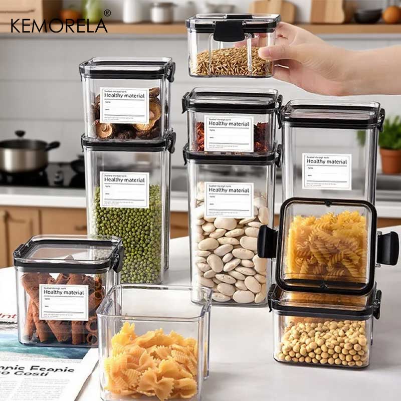 Transparent Food Storage Containers 460/700/1300ML Kitchen Airtight Plastic Storage Boxes Stackable Cans forKitchen Organization